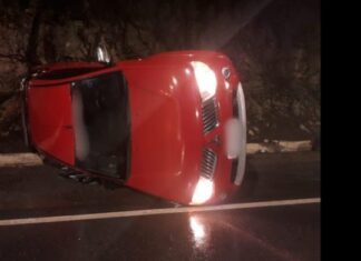 Jovem pega carro do pai escondido e capota na BR-324