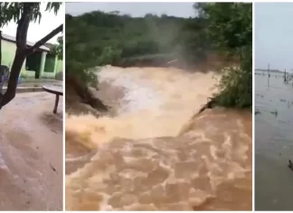 Riacho de Santana: barragem fica “parecendo as cataratas” e ameaça romper; povo cobra João Leão e Arthur Maia
