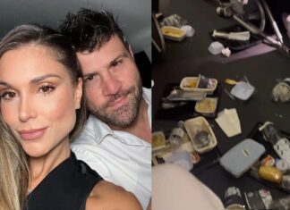 Flávia Viana e Marcelo Zangrandi passam por forte turbulência em voo