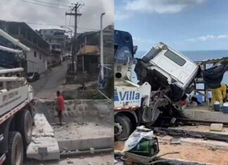 Caminhão Invade Canteiro Do VLT E Quase Atinge Trabalhadores