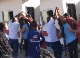 VÍDEO: Mulher Entra Em Escola Com Fac@ E Funcionários Separam Briga